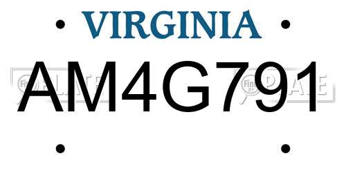 AM4G791 Virginia License Plate