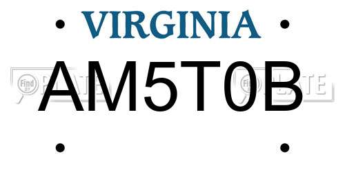 AM5T0B Virginia License Plate