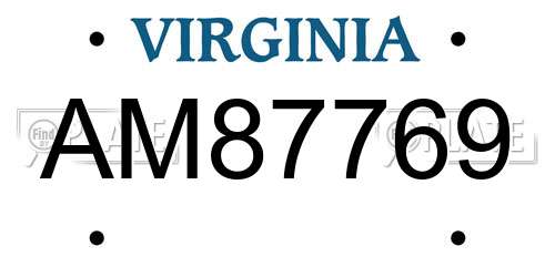AM87769 Virginia License Plate
