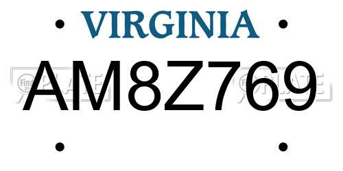AM8Z769 Virginia License Plate