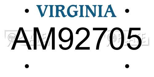 AM92705 Virginia License Plate