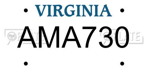 AMA730 Virginia License Plate