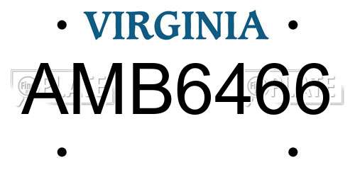 AMB6466 Virginia License Plate