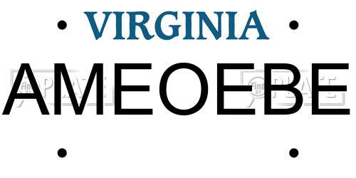 AMEOEBE Virginia License Plate