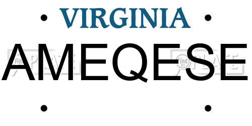 AMEQESE Virginia License Plate