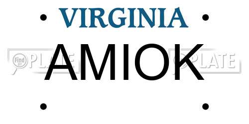 AMIOK Virginia License Plate