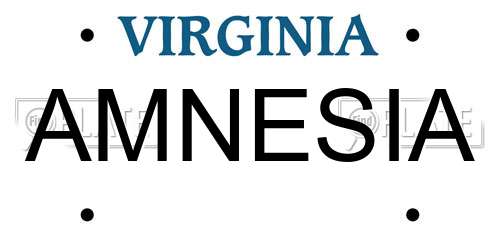 AMNESIA Virginia License Plate