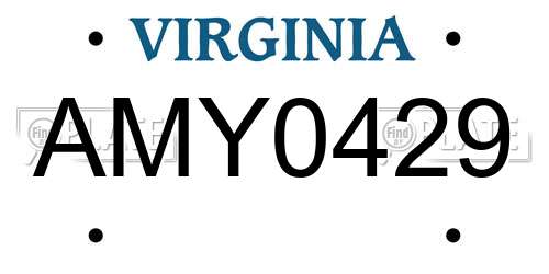 AMY0429 Virginia License Plate