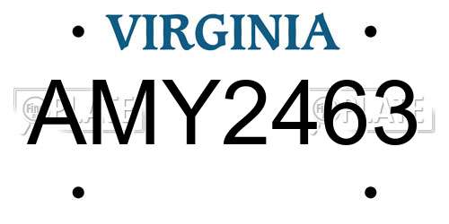 AMY2463 Virginia License Plate