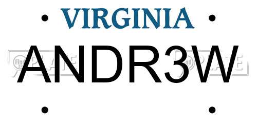 ANDR3W Virginia License Plate