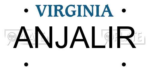 ANJALIR Virginia License Plate