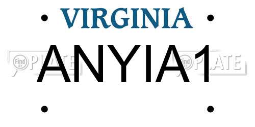 ANYIA1 Virginia License Plate