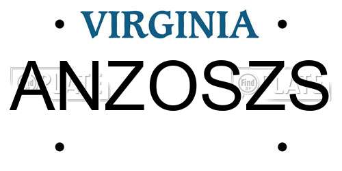 ANZOSZS Virginia License Plate
