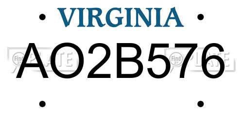 AO2B576 Virginia License Plate