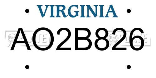 AO2B826 Virginia License Plate