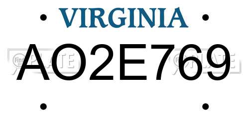 AO2E769 Virginia License Plate