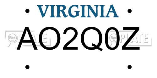 AO2Q0Z Virginia License Plate