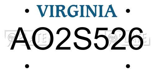 AO2S526 Virginia License Plate