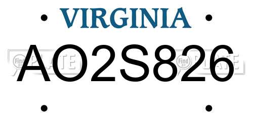 AO2S826 Virginia License Plate