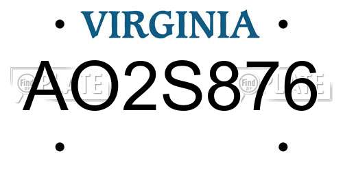 AO2S876 Virginia License Plate