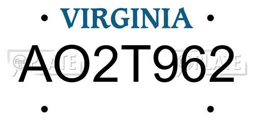 AO2T962 Virginia License Plate