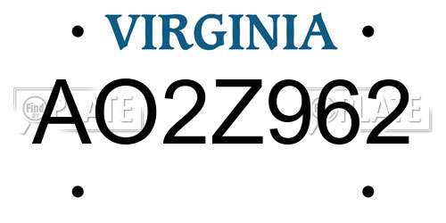 AO2Z962 Virginia License Plate