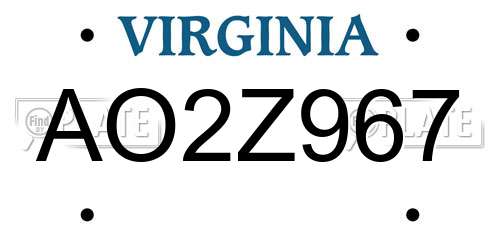 AO2Z967 Virginia License Plate