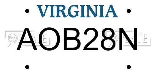 AOB28N Virginia License Plate