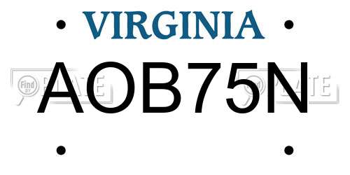 AOB75N Virginia License Plate