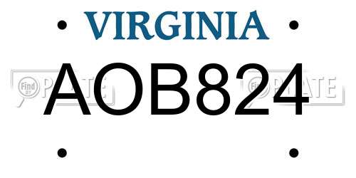 AOB824 Virginia License Plate