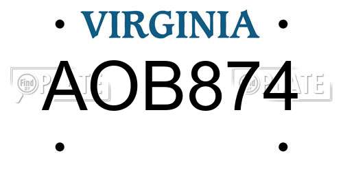 AOB874 Virginia License Plate