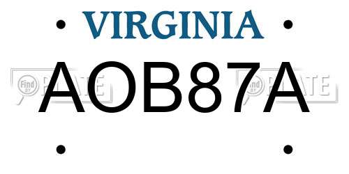 AOB87A Virginia License Plate