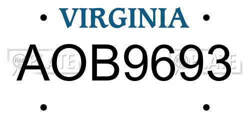 AOB9693 Virginia License Plate