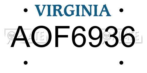 AOF6936 Virginia License Plate