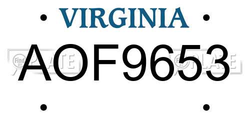 AOF9653 Virginia License Plate