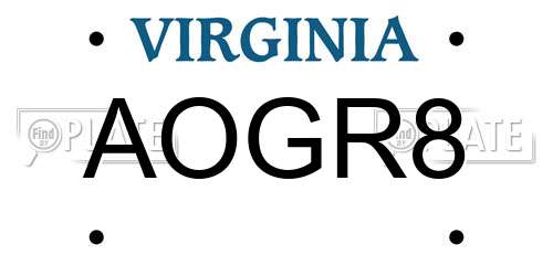AOGR8 Virginia License Plate