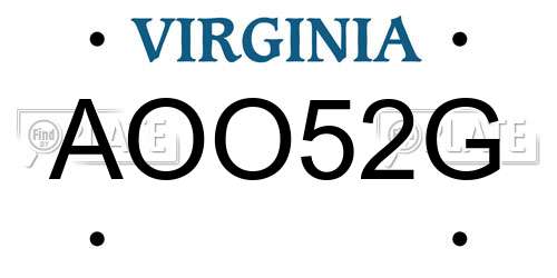 AOO52G Virginia License Plate