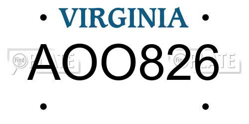 AOO826 Virginia License Plate