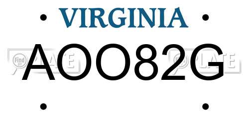 AOO82G Virginia License Plate