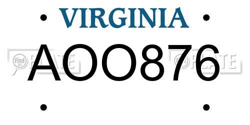 AOO876 Virginia License Plate