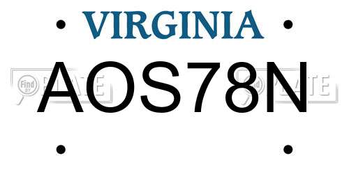 AOS78N Virginia License Plate