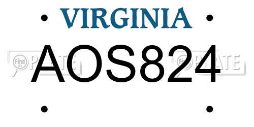 AOS824 Virginia License Plate