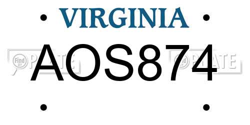AOS874 Virginia License Plate