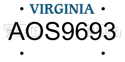 AOS9693 Virginia License Plate