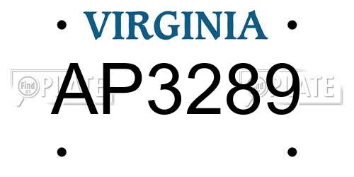AP3289 Virginia License Plate