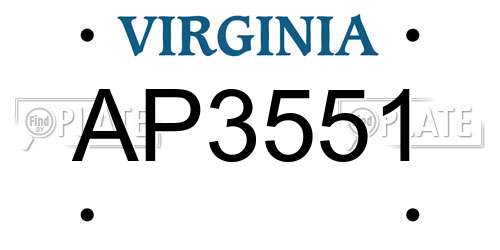 AP3551 Virginia License Plate