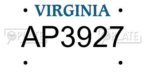 AP3927 Virginia License Plate
