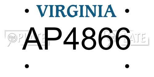 AP4866 Virginia License Plate