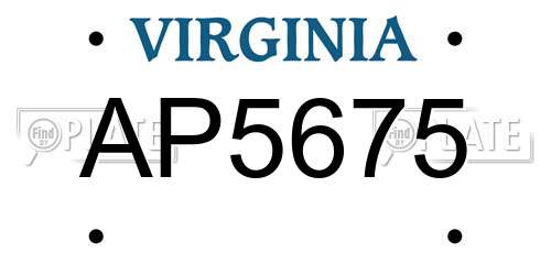 AP5675 Virginia License Plate