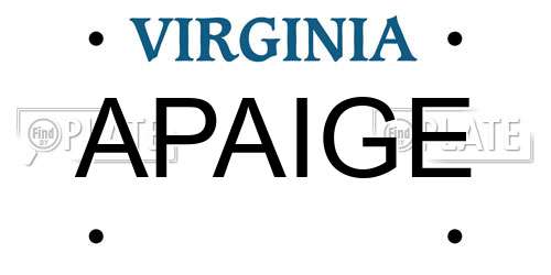 APAIGE Virginia License Plate